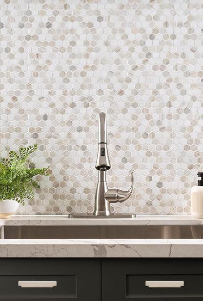 MSI Angora Tibi 12 in. x 12 in.Polished Marble Hexagon Tile for Kitchen Backsplash, Floor Tile, Wall Tile for Bathroom, Shower Wall Tile, Mesh Mounted Mosaic Tile