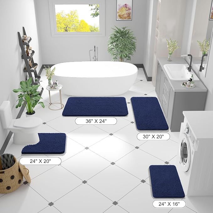 OLANLY Bathroom Rugs 36x24, Extra Soft Absorbent Chenille Bath Rugs | Twilight Sapphire, Quick-Drying Rubber Backing, Washable Bath Mat for Bathroom Floor, Tub and Shower, Home Decor Accessories