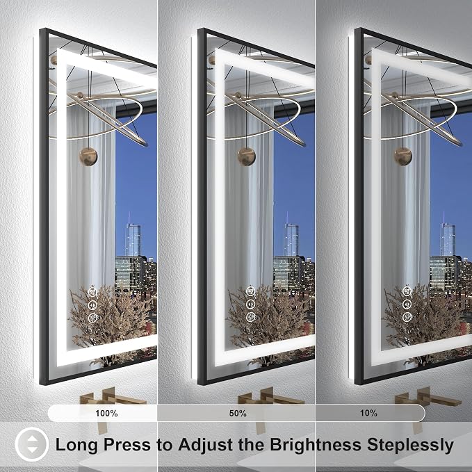 OKPAL LED Bathroom Mirror with Black Metal Frame, 40x24 Lighted Mirrors for Bathroom Wall, Front and Backlit Lighted Bathroom Mirror, Dimmable, Anti-Fog, ETL Listed, Horizontal/Vertical