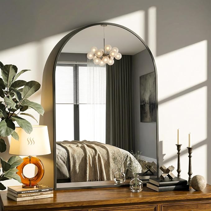 Antok Arched Bathroom Mirror, 24"x36" Wall Mounted Mirror, Vanity Mirrors for Over Sink, Aluminum Alloy Frame Bathroom Mirrors Living Room, Bedroom and Entryway, Black