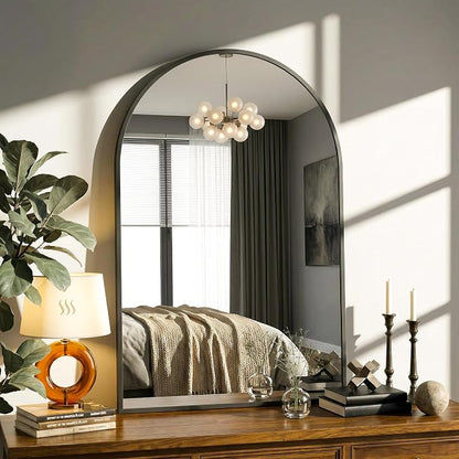 Antok Arched Bathroom Mirror, 24"x36" Wall Mounted Mirror, Vanity Mirrors for Over Sink, Aluminum Alloy Frame Bathroom Mirrors Living Room, Bedroom and Entryway, Black