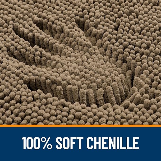 OLANLY Toilet Rugs U-Shaped 24x20, Soft Absorbent Chenille Contour Rugs | Tan, Quick-Drying Rubber Backing, Machine Washable Non-Slip Shaggy Bathroom Mat for Toilet, Home Decor Accessories
