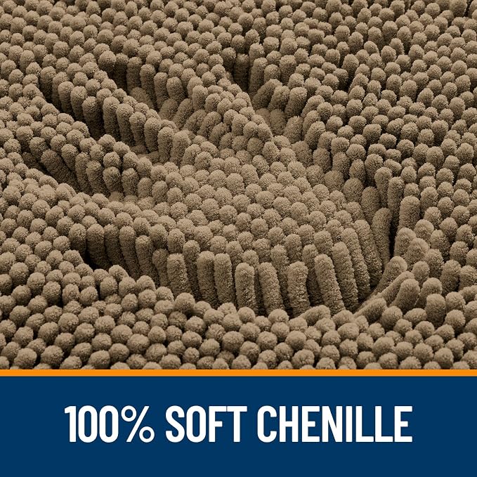 OLANLY Toilet Rugs U-Shaped 20x20, Soft Absorbent Chenille Contour Rugs | Tan, Quick-Drying Rubber Backing, Machine Washable Non-Slip Shaggy Bathroom Mat for Toilet, Home Decor Accessories