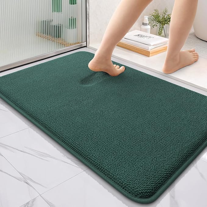 OLANLY Memory Foam Bathroom Rugs 36x24, Absorbent Bath Mat, Blackish Green | Soft Quick Dry Bath Rugs, Non-Slip, Machine Washable Carpet for Bathroom Floor, Tub and Shower, Home Decor Accessories