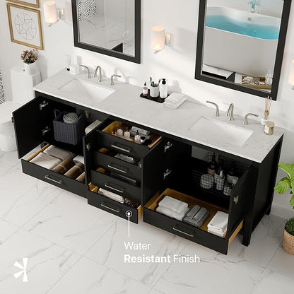 Eviva Aberdeen 84 in. Espresso Double Sink Bath Vanity with Carrara Quartz Top and Undermount Porcelain Sinks