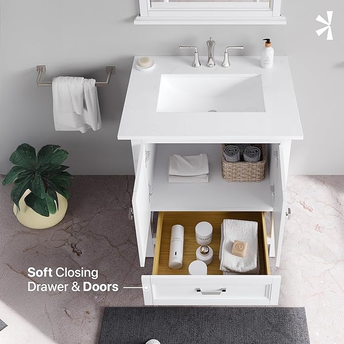 Eviva Britney 30 in. White Single Sink Bath Vanity with Carrara Quartz Top and Undermount Porcelain Sink
