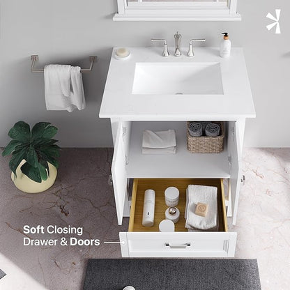 Eviva Britney 30 in. White Single Sink Bath Vanity with Carrara Quartz Top and Undermount Porcelain Sink