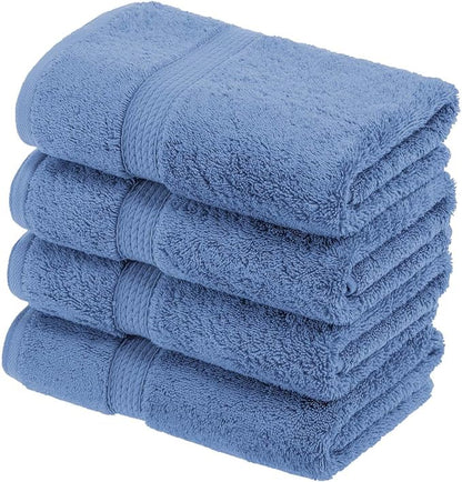 SUPERIOR Egyptian Cotton Plush & Absorbent, Hand Towel Set of 4, Denim Blue | Quick Dry, Soft Luxury Towel Set, Bath Essentials for Bathroom, Guest Bath, Spa, 4 Piece Set, Madeline Towels