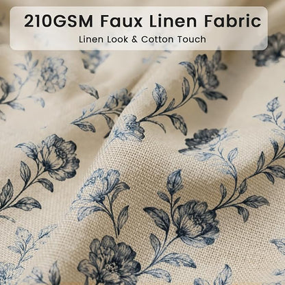 Farmhouse Blue Floral Shower Curtain with 12 Clear Rings 72"W x 72"L | Boho Fabric Faux Linen Shower Curtain Set, Vintage Cottagecore Shower Curtain for Bathroom