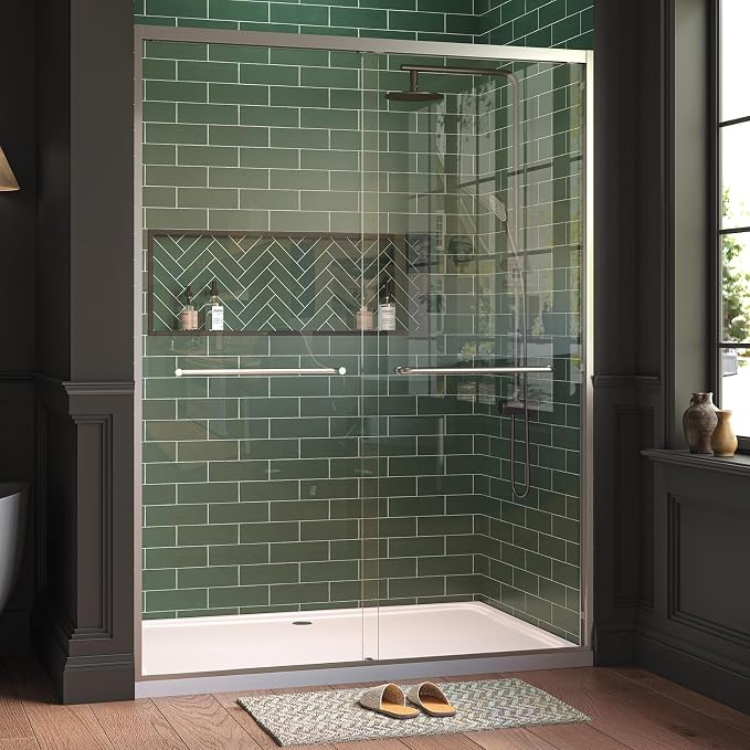 Garvee 56-60" W x 76" H Sliding Shower Door 1/4" Tempered Glass Double Bypass Enclosure with Trimmable Width and Easy Clean Nano Coating Matte Silver