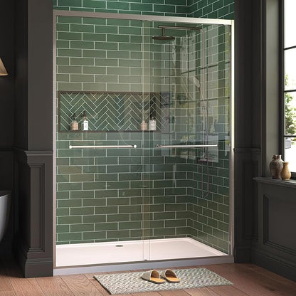 Garvee 56-60" W x 76" H Sliding Shower Door 1/4" Tempered Glass Double Bypass Enclosure with Trimmable Width and Easy Clean Nano Coating Matte Silver