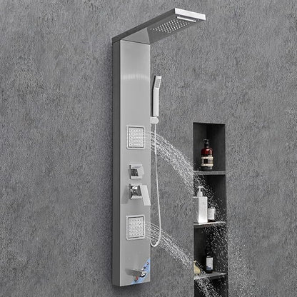 VEVOR Shower Panel Tower System with Rainfall Waterfall Shower Head, 53 in Brushed Stainless Steel Shower Column, 5-Function Faucet, Wall-Mount Rain Massage System with 2 Body Jet, Handheld, Tub Spout