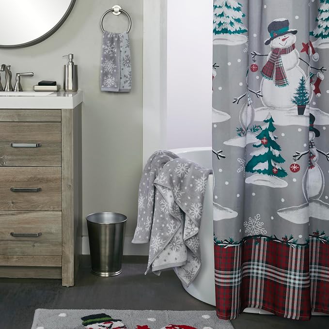 SKL Home Winter/Christmas Scattered Snowflakes Hand Towel Set-2pc, Gray | 100% Cotton. 500 GSM. Soft & absorbent. Reversible jacquard pattern. Great for use in the bathroom, kitchen or bar & gifting.