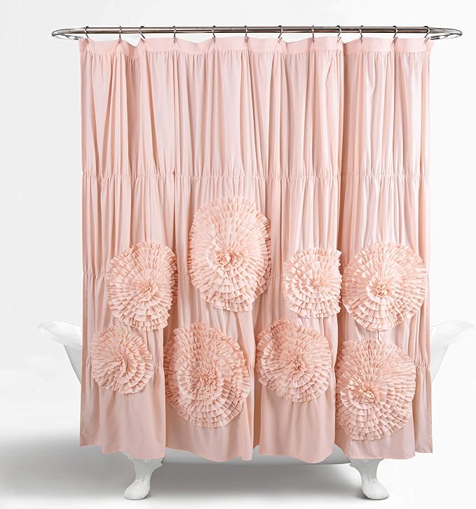 Lush Decor Serena Shower Curtain, 72" W x 72" L, Blush -Ruffled Bathroom Curtain - Pink Fabric Shower Curtains - Coquette Decor