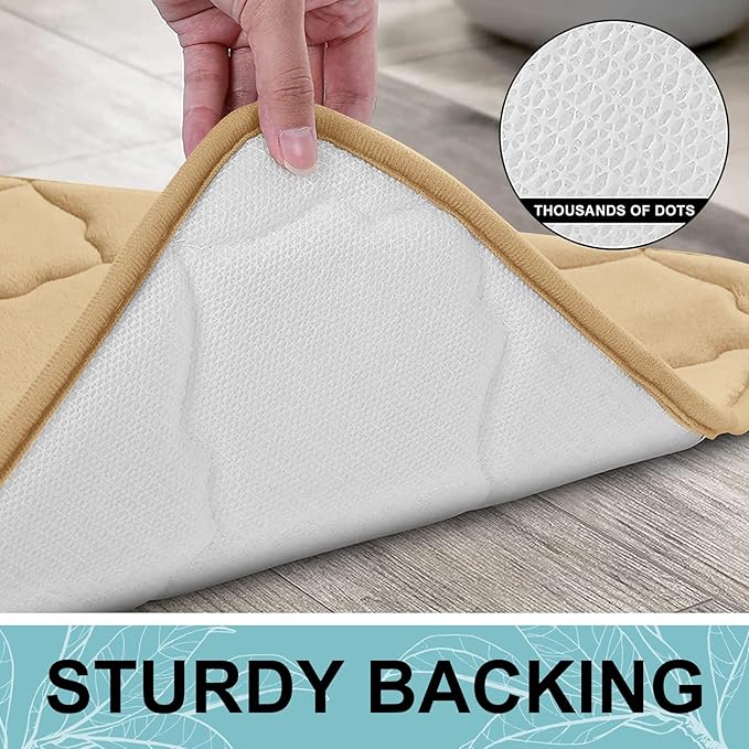 OLANLY Memory Foam Bath Mat Rug 70x24, Ultra Soft and Absorbent Bathroom Rugs, Non-Slip, Comfortable, Machine Washable Bath Carpet for Bathroom Floor, Tub, Shower and Home Decor Accessories, Beige