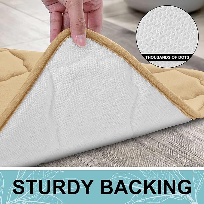 OLANLY Memory Foam Bath Mat Rug 59x20, Ultra Soft and Absorbent Bathroom Rugs, Non-Slip, Comfortable, Machine Washable Bath Carpet for Bathroom Floor, Tub, Shower and Home Decor Accessories, Beige