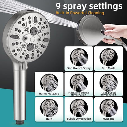 Filtered Shower Head with Handheld - High Pressure 9 Spray Modes Showerhead with 16-Stage Water Softener for Hard Water - Purifying Detachable Hand Held Shower Head, Brushed Nickel