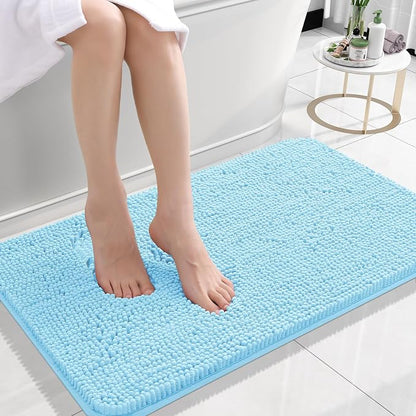 OLANLY Small Bathroom Rugs 24x16, Extra Soft Absorbent Chenille Bath Rugs | Sky Blue, Quick-Drying Rubber Backing, Machine Washable Bath Mat for Bathroom Floor, Tub and Shower, Home Decor Accessories