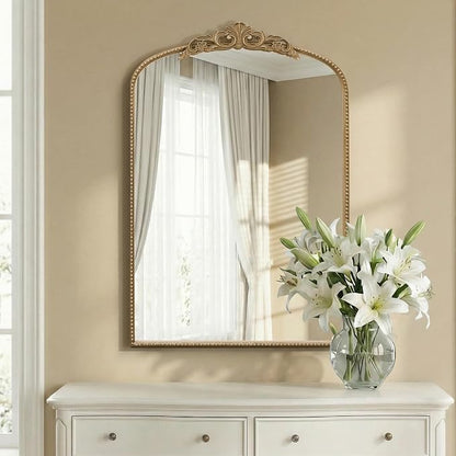 Micasso Bathroom Mirrors for Over Sink: 24"x36" Gold Vintage Arched Mirror | Traditional Ornate Baroque Decorative Antique Wall Mirror for Bedroom/Entryway/Hallway/Dresser/Vanity/Mantel/Nightstand