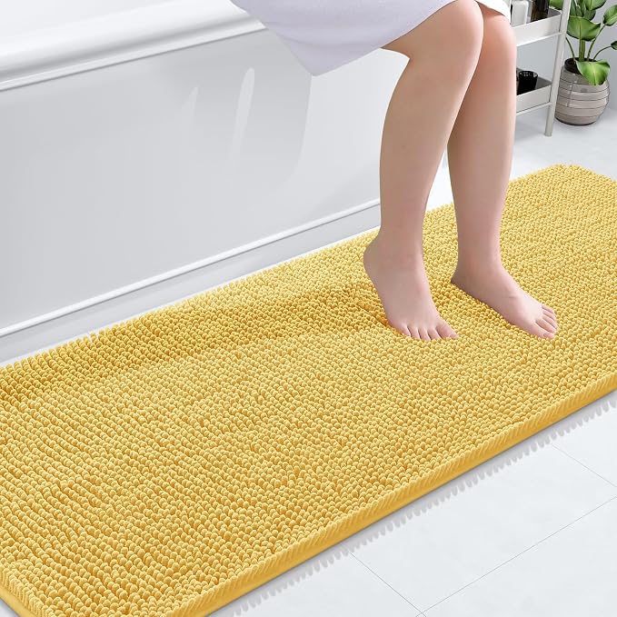 OLANLY Bathroom Runner Rugs 70x24, Extra Soft Absorbent Chenille Bath Rugs | Yellow, Quick-Drying Rubber Backing, Washable Long Bath Mat for Bathroom Floor, Tub and Shower, Home Decor Accessories