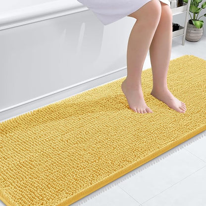 OLANLY Bathroom Runner Rugs 70x24, Extra Soft Absorbent Chenille Bath Rugs | Yellow, Quick-Drying Rubber Backing, Washable Long Bath Mat for Bathroom Floor, Tub and Shower, Home Decor Accessories