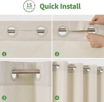 Stall No Hooks & No Liner Needed Fabric Shower Curtain,54"Wx80"L,Cream | Linen Texture,100% Waterproof TPU Laminated Layer,Bottom Magnets,Machine Washable,Hotel Style Bathroom Curtain For Shower,Tub
