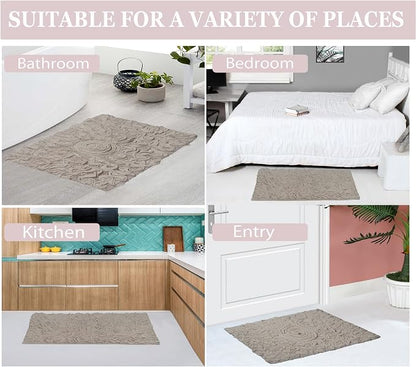 Home Weavers Bell Flower Collection 100% Cotton Tufted Bath Rugs, Extra Soft and Absorbent Bath Rugs, Non-Slip Bath Mats, Machine Washable, Bath Mats for Bathroom Floor, 17"x30" Slice Rug, Linen
