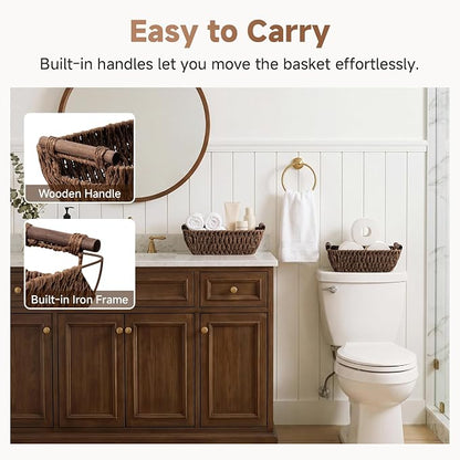 StorageWorks Small Baskets for Organizing, Woven Basket for Shelves | Wicker Storage Baskets for Shelves, Baskets with Wooden Handles, 2-Pack Gifts Basket for Home Decor, Hand-Woven Basket