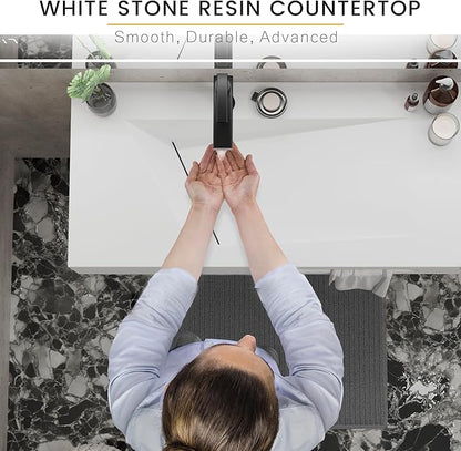 QJ&XY Resin Bathroom Sink 40" Wall Mounted V-Shaped White Basin with Towel Rack, Floating Vanity Sink in Soft-Touch Finish (Single Tier)