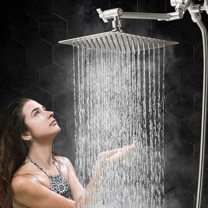 G-Promise All Metal 8" Rain Shower Head with Handheld for Bathroom Upgrade | All Metal, Built to Last, Easy Install, Adjustable Height & Angle for All Heights, Extra Long Hose, Modern Upgrade