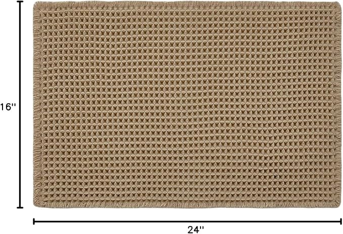 TYUU Waffle Bath Mat, Small Boho Bathroom Rugs Non Slip, 24x16 Khaki | Super Absorbent Quick Dry Bath Rug, Non-Slip Backing, Soft Waffle Washable Farmhouse Bathroom Mats, Tub, Shower & Home Decor