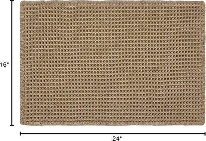 TYUU Waffle Bath Mat, Small Boho Bathroom Rugs Non Slip, 24x16 Khaki | Super Absorbent Quick Dry Bath Rug, Non-Slip Backing, Soft Waffle Washable Farmhouse Bathroom Mats, Tub, Shower & Home Decor
