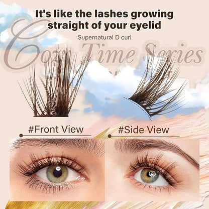 JMS&JMS Brown Lash Cluster Natural Look Brown Eyelashes for Daily Makeup | CC Curl 8-18MIX Brown False Eyelashes Wispy Brown Strip Lashes at Home