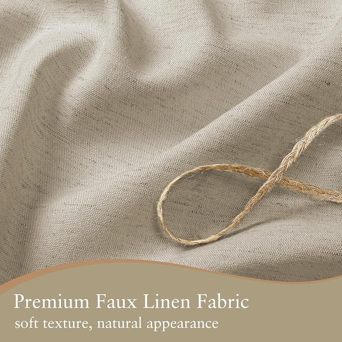 Linen Scallop Shower Curtain with 12 Clear Hooks, Waterproof, 72x84, Beige | Cute Washable Heavy Duty Thick Fabric with Black Border, Neutral Modern Farmhouse Boho Décor