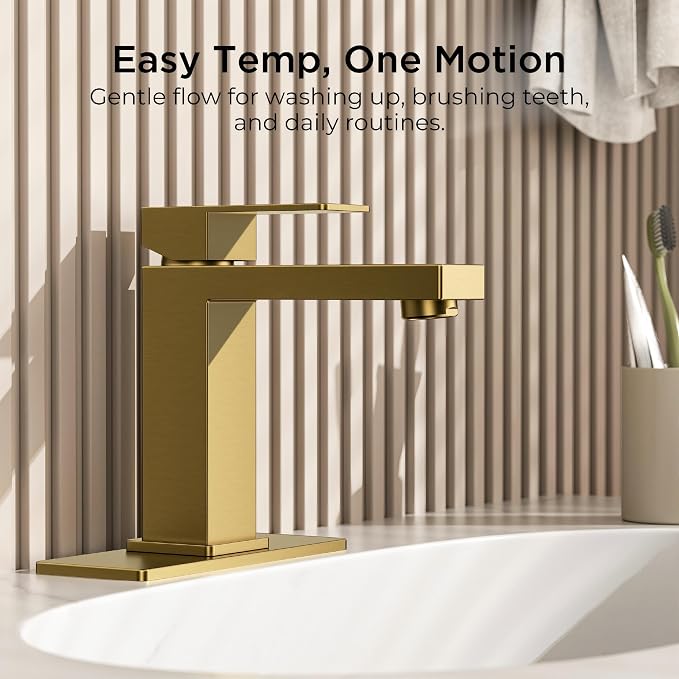 FORIOUS Bathroom Sink Faucet 1 Hole Single Handle 2 Pack Brushed Gold | For 1 or 3 Hole 4 Inch Centerset Sink, with Pop-up Drain, NSF61 Certificate, Single Handle Faucet for Sink Vanity RV Restroom