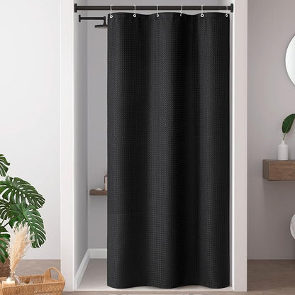 Madison Park Arbor Waffle Stall Shower Curtain, 36 x 72, Black Solid | Adds Privacy, Machine Washable, Farmhouse, OEKO-TEX Certified Bathroom Curtain, 3M Scotchgard Moisture Management