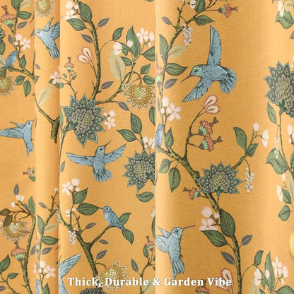 Mustard Yellow Cotton Floral Shower Curtain,Vintage Anthropologie Shower Curtains for Bathroom,72Wx84H