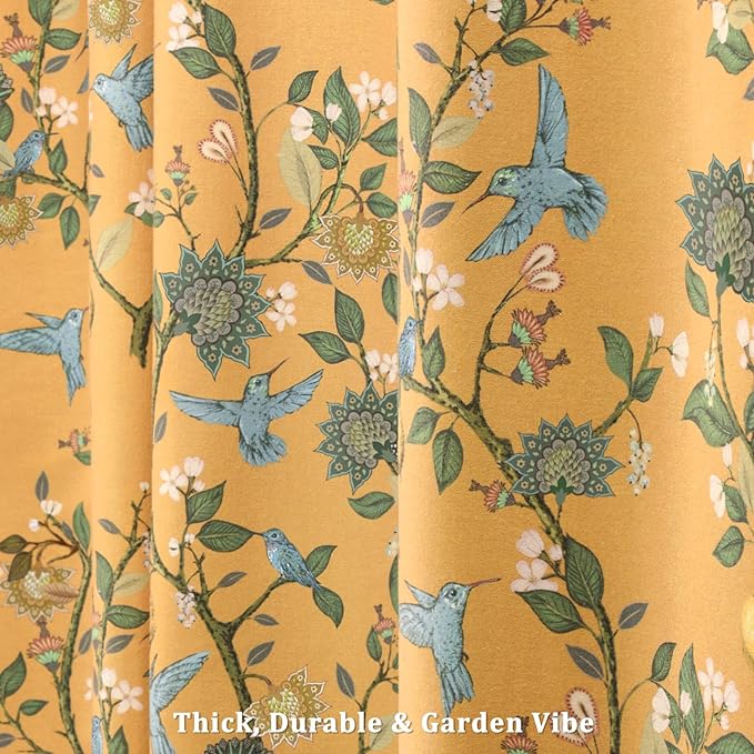 Mustard Yellow Cotton Floral Shower Curtain,Vintage Anthropologie Shower Curtains for Bathroom,72Wx72H