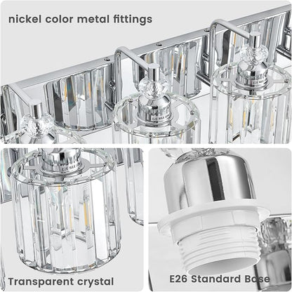 6-Light Modern Bathroom Light Fixture Chrome Bathroom Vanity Lights Over Mirror Wall Sconce Lighting with K9 Crystal Shades E26 Base for Bedroom, Living Room, Hallway Wall Lamp