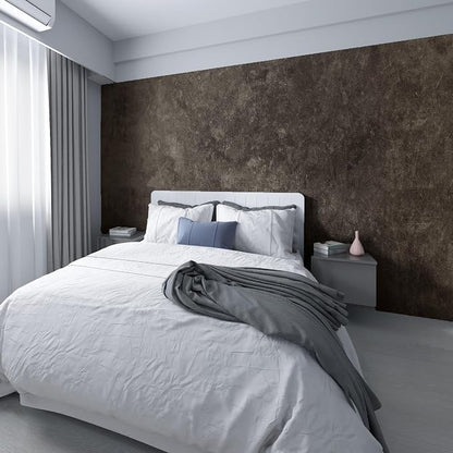 3yecao 16"×591" Big Roll Large Size Thick Dark Brown Tan Grey Concrete Wallpaper Peel Stick Glossy Charcoal Gray Concrete Contact Paper Vinyl Adhesive Taupe Cement Sticker for Bedroom Basement Walls