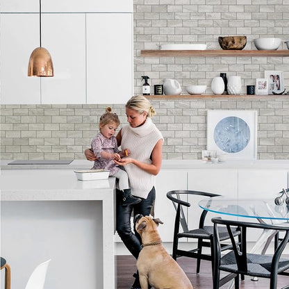STICKGOO 1/3 Sheet Subway Tile Peel and Stick Backsplash, Beige Stone Texture with Grey Grout Kitchen Backsplash Wall Tile(Only 1/3 Sample)