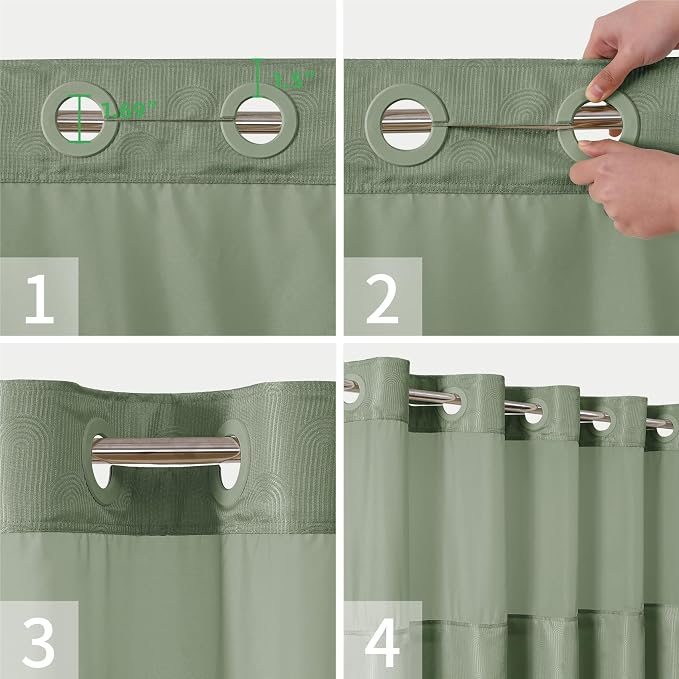 eachope No Hook Boho Arch Shower Curtain with Snap-in Liner Set,71x74,Green | 230GSM Thick Fabric,Easy to Install,Sheer Window,Magnetic Weighted Hem,Waterproof & Machine Washable,for Bathroom,Hotel
