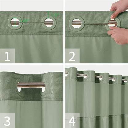eachope No Hook Boho Arch Shower Curtain with Snap-in Liner Set,71x80,Green | 230GSM Thick Fabric,Easy to Install,Sheer Window,Magnetic Weighted Hem,Waterproof & Machine Washable,for Bathroom,Hotel