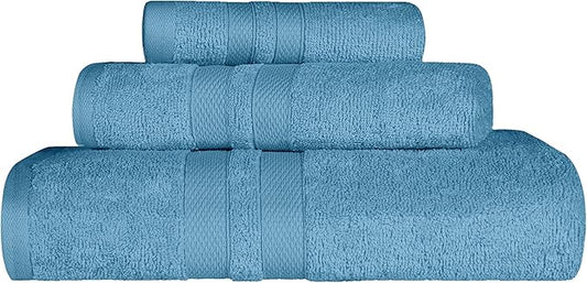 Superior Ultra-Soft 3-Piece Cotton Towel Set, Daily Use for Bathroom, Guest Room, Quick Dry, Set Includes 1 Bath Towel, 1 Hand Towel, and 1 Washcloth, Essential Plush Towels for Home - Denim Blue