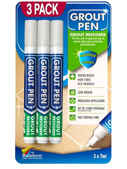 Grout Pen Winter Grey Tile Grout Paint Marker - 5mm Tip (7mL) - 3 Pack | Waterproof Grout Refresh Restorer for Kitchen & Bathroom, Colorant and Sealer Pens, Cleaner Looking Grout Lines - Winter Grey
