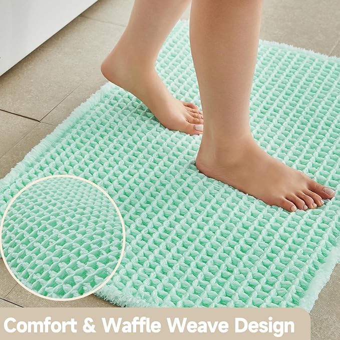 TYUU Waffle Bath Mat, Boho Bathroom Rugs Non Slip, 48x24 Aqua Blue | Super Absorbent Quick Dry Bath Rug, Non-Slip Backing, Soft Waffle Washable Farmhouse Bathroom Mats, Tub, Shower & Home Decor