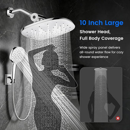 10" Rain Shower Head with Handheld Spray, Dual High Pressure Showerhead | Rainfall Shower Heads Combo with Multi Spray, Detachable Hand Showerhead Set with 71 Inch Shower Hose & Extra Holder
