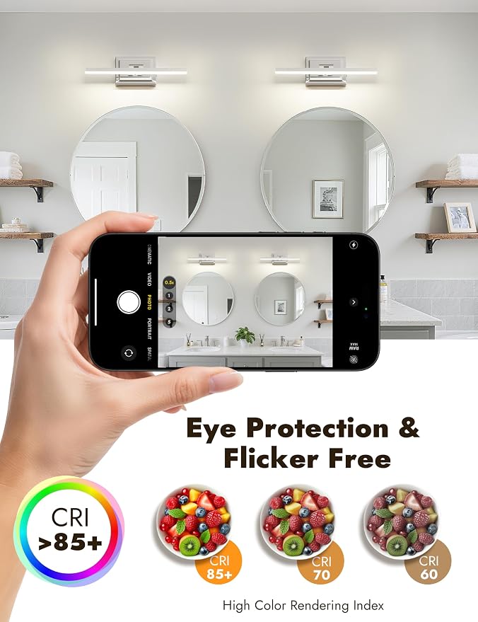 15.7 Inch Modern Bathroom Light Fixture, 12W 5CCT Dimmable LED Chrome Bathroom Vanity Lights Over Mirror, Vanity Lights for Bathrooms Restroom Mirror- ETL Certified