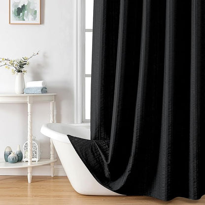 Aiyufeng Moga Extra Long Black Shower Curtain 96 Inch Long, Embossed Texture Fabric Bathroom Shower Curtain, Large Hotel Bath Curtain with 12 Holes, 72Wx96H, Black