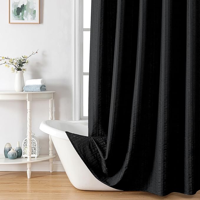 Aiyufeng Moga Fabric Black Shower Curtain 36 x 72 Inches Bath Stall Size, Hotel Quality, Washable, Black Spa Bathroom Curtains, 36x72